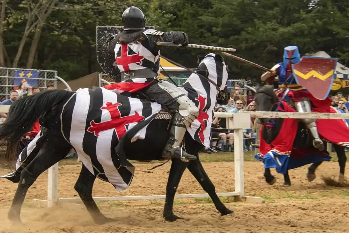 knights on horseback jousting