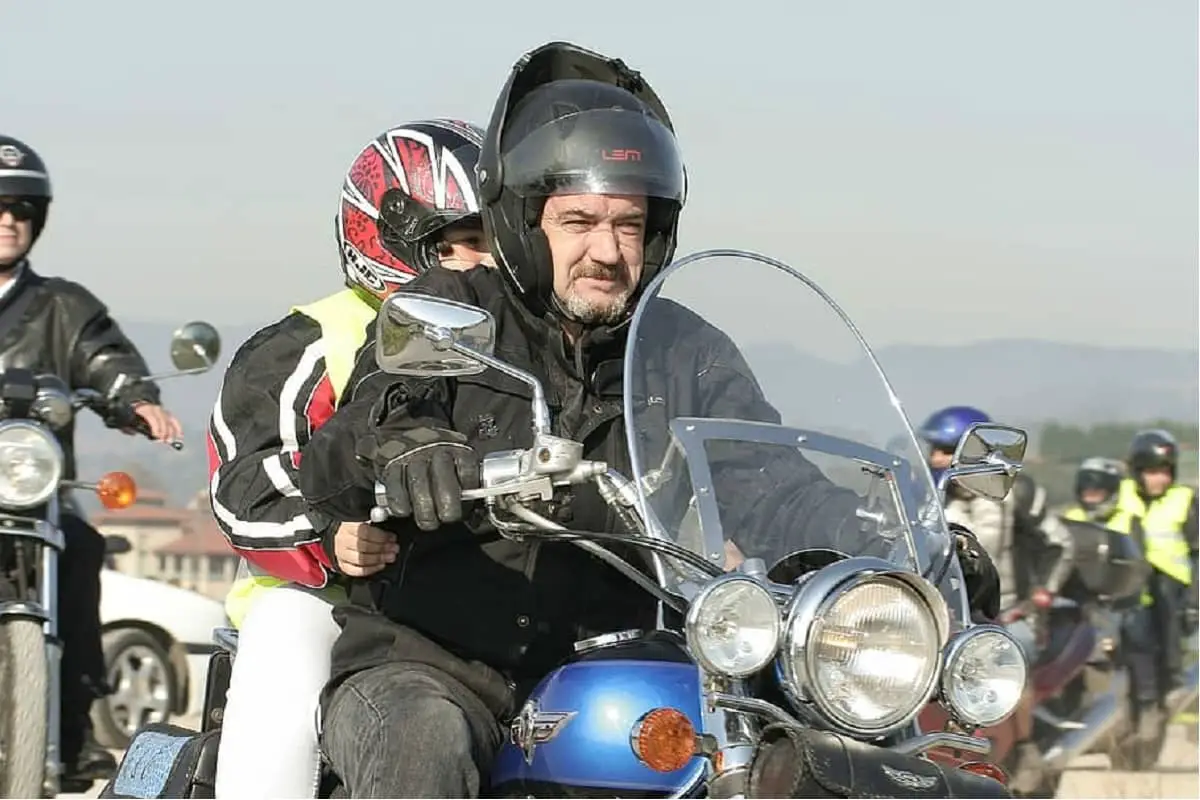 motorcyclist wearing modular helmet