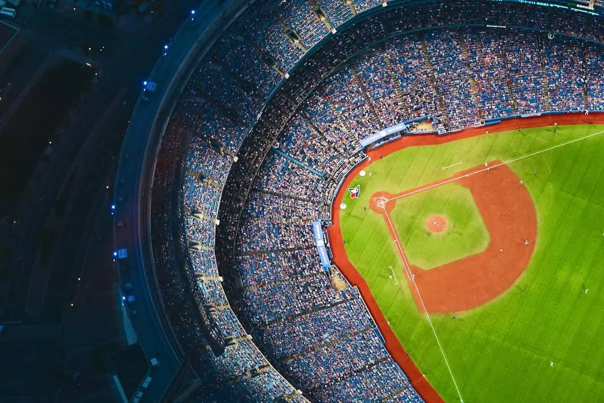 Aerial view of baseball field in stadium