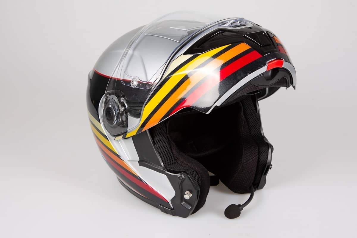Modular motorcycle helmet in open position