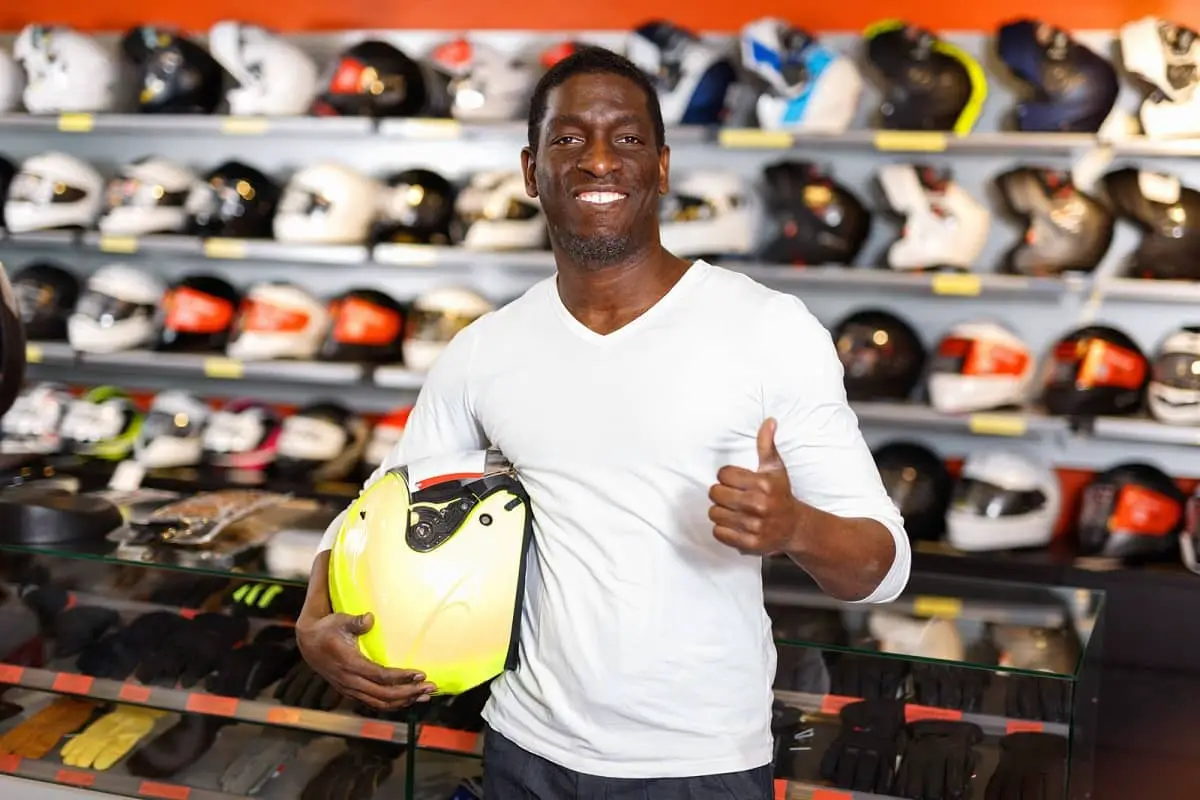 Motorcycle helmet buyer gives thumbs up