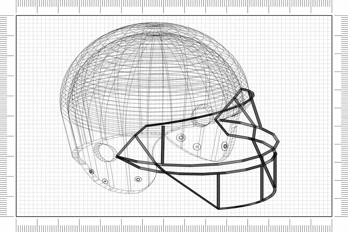 computer generated design blueprint for football helmet