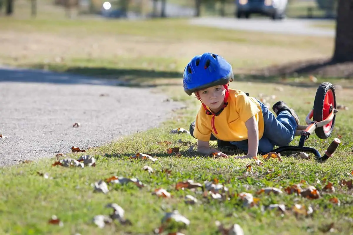 Do bicycle helmets prevent head injury? This young boy decided to test it by taking a fall from his bicycle.