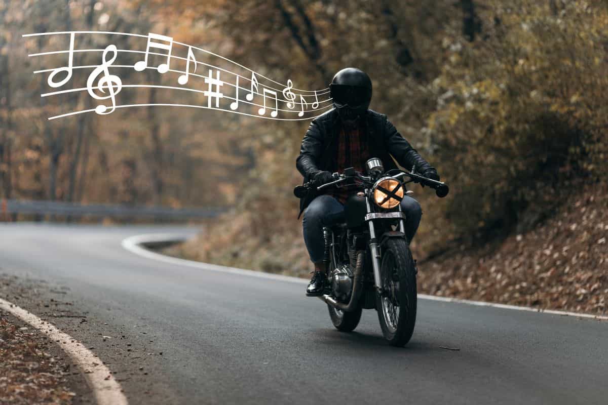 Person riding a motorcycle while listening to music.