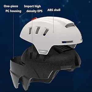 Exploded view of helmet showing outer shell and inner foam liner.