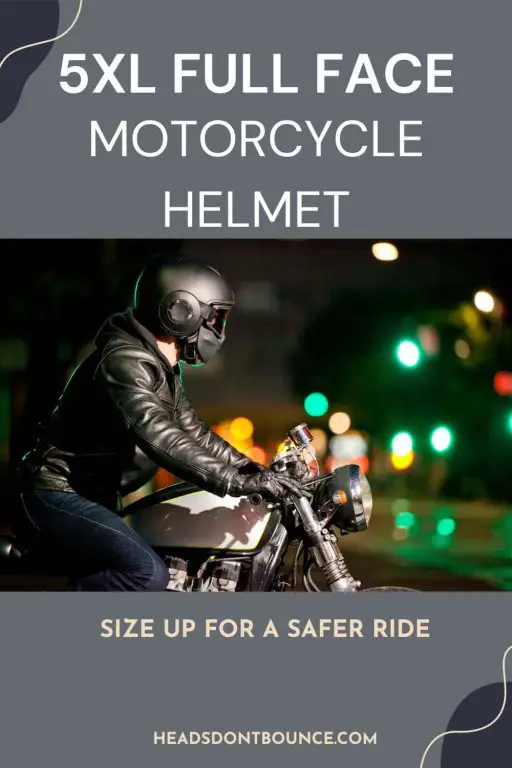 Pinterest Pin - Man with a big head wearing leathers and a full face XXXXXL motorcycle helmet