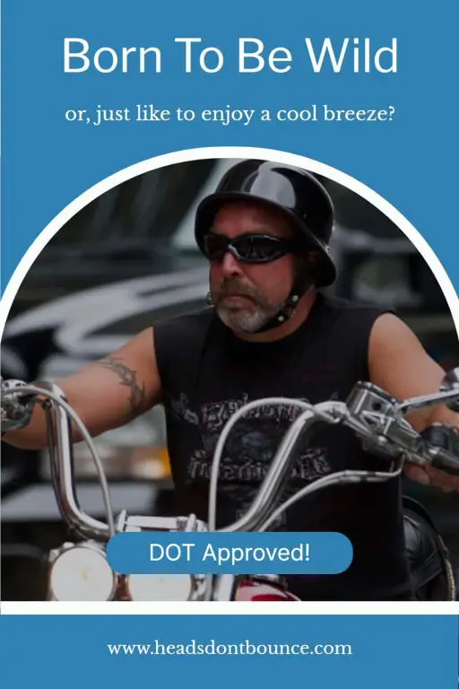 Pinterest Pin - Biker wearing a German Style half helmet
