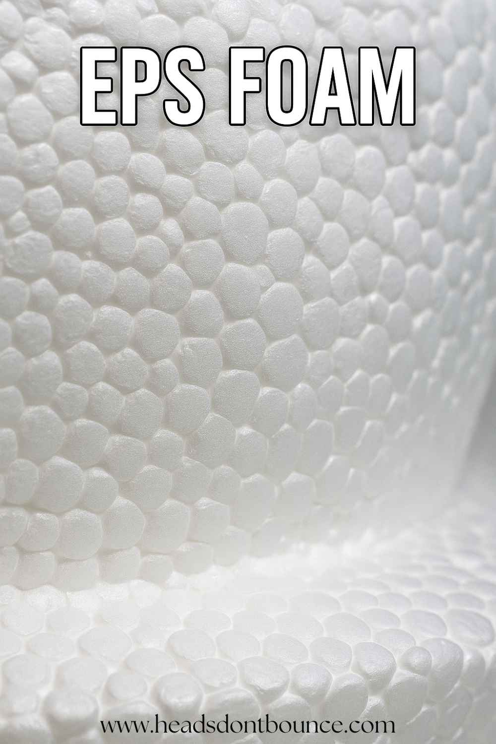 Macro photo of white EPS foam beads used in ski helmet liners with “EPS Foam” title.